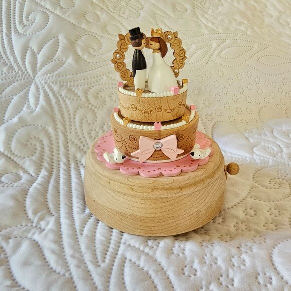 Wooden Wedding Cake Carousel Music Box By Wooderful Life - Picture 1 of 6